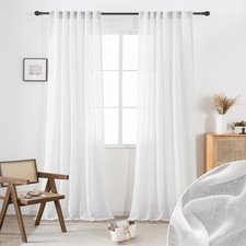 DUALIFE White Sheer Linen Curtains 52x96 Inch 2 Panel Back Tab Light Filtering picture