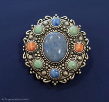Vintage Carolyn Pollack Relios Sterling Silver Multi-Stone Pendant Brooch Pin picture