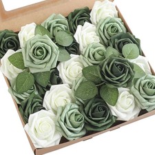 Artificial Flowers 25pcs Real Looking Sage Green & Emerald Green Foam Fake Ro... picture