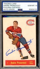 Andre Pronovost Gem Mint 10 PSA DNA Signed 1957-58 Parkhurst Rookie Autograph picture
