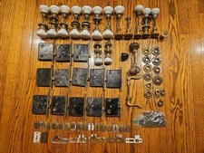 Antique 1930s Door Hardware Lot Porcelain Brass Knobs 13 Mortise Locks 1938 picture