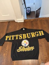 Pittsburgh Steelers vintage Spellout Black Crewneck Sweatshirt size Large rare picture