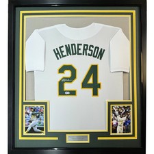 Framed Autographed/Signed Rickey Henderson 35x39 White Jersey BAS COA picture