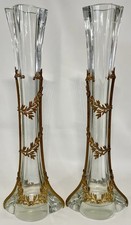 Pr French Empire Style Baccarat Era Glass Crystal Vases Gilt Bronze Ormolu picture