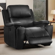 Canmov Leather Manual Recliner Chair,Manual Single Sofa w/ Concealed Cup Holders picture