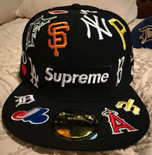 New Era 59FIFTY Supreme MLB Team Logos Fitted Cap Hat Black Sz 7 5/8 NWT picture
