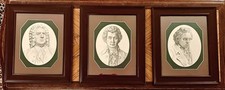 Framed Original Sketches, Busts of Bach, Mozart, and Beethoven 14.5x17.5