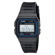 Casio Men's Watch Classic Alarm Chrono Digital Dial Black Resin Strap F91W-1 picture