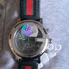 Gucci Men's Chronograph Quartz Watch Date Black Dial Web Stripe Strap picture
