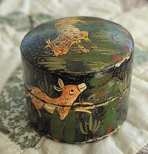 Vintage Kashmiri Paper Mache Trinket Box Hand Painted India Folk Art Animal... picture