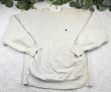 VTG Champion Reverse Weave Warmup Solid White Crewneck Pullover Size XL USA Made picture