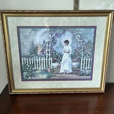 Ann Mount Lithograph Matted & Framed Gorgeous - Lady With Parasol In Garden picture