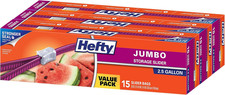 Hefty Slider Jumbo Storage Bags, 2.5 Gallon Size, 3 Boxes of 15 Bags (45 Total) picture