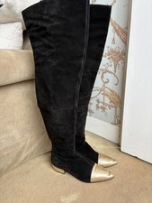 Vtg Gianni Versace Black Suede Black Gold AW1994 Boots 37.5 picture