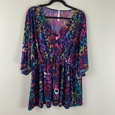 Dear Scarlett Dreamer V Neck Blouse Size XL Animal Print Half Sleeve Stretch picture