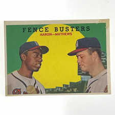 Topps 1958 #212 Fence Busters Hank Aaron Eddie Mathews Milwaukee Braves picture