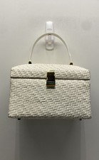 Vintage 1970s Koret White Woven Top Handle Box Satchel Handbag Gold Hardware picture