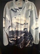 Vintage 90s Art Unlimited Lighthouse Fleece Jacket Women L Made USA Coastal AOP picture