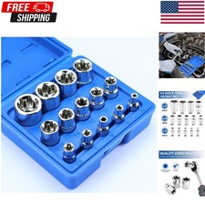 14-Piece Female E-Torx Socket Set, E4-E24 External Star Sockets, 1/4
