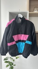 Vtg 80s 90s Colorblock Windbreaker Jacket Run For Health Neon Retro Anorak Sz M picture