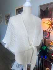 VTG 70s The Specialty House Cropped Shrug Open Knit White Tie Front Bolero Cardi picture