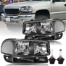 4PCS Headlight Set 99-06 GMC Sierra 1500-3500HD Yukon XL Black Clear Bulbs picture
