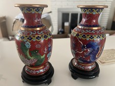 Pair of Chinese Cloisonné Dragon and Phoenix Vases picture