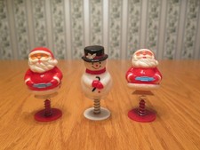 Vintage Spring Loaded Suction Cup Pop up  (2) Santa & Snowman picture