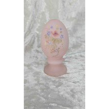 Fenton Hand Painted Pink Satin Glass Egg on Pedestal Signed Stevens Violets Art picture
