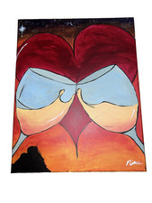 Hand Painted Love Wine Glass Artwork Canvas 12x24 Valentines Art picture