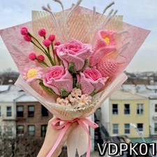 Crochet Rose Bouquet Handmade Yarn Flowers Anniversary Gift Choose Color picture