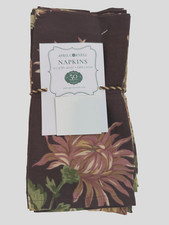 APRIL CORNELL - ANTOINETTE - BROWN BURGUNDY PINK - CLOTH NAPKINS SET OF 10  NEW picture
