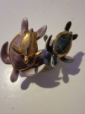 Sea Turtle Figurines 3 Turtles Figure Mini Statues Multi Color Gold Tone Vintage picture