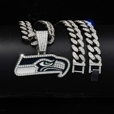Seattle Seahawks NFL Football Fan Gold Silver Pendant NECKLACE Cuban Chain picture
