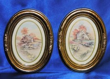 Vtg Homco Gold Oval Framed Cottage Prints Pair 9x7 Home Interiors 1983 Wall Art picture