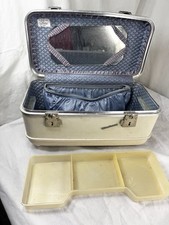 Vtg Wayfarer White Train Case Makeup Luggage Tray & Mirror 15x8x7