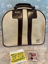 Vintage Brunswick Bowling Ball Bag Retro Striped Cream Brown Tan 1970-80s picture
