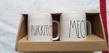 Rae Dunn CAT LOVER MEOW, PURRFECT Coffee Mug Set,  Gift NEW picture