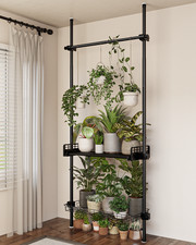 Bamworld Tension Rod Plant Stand Adjustable Hanging Plant Shelf Tall Pole Stand picture