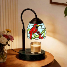 Vintage Cardinal Tiffany Style Candle Warmer Lamp Red Bird Marble with 2 Bulbs picture