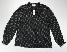 LOFT Black White Polka Dot Blouse M NWT Sheer Ruffle Tie Neck Long Sleeve picture