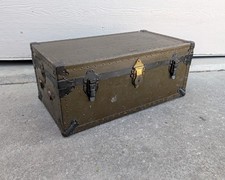Vintage 1938 US Army Field Footlocker Trunk Olive Drab Eagle Lock Pre-WWII picture