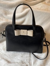 Kate Spade New York Black/White Bow Small Zip Satchel Top Handle Gold Hardware  picture
