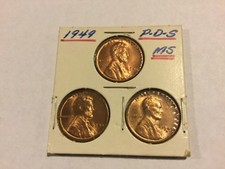 Trio of 1949 P-D-S uncirculated Lincoln Wheat Cents picture