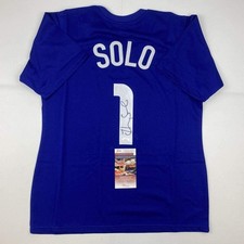 Autographed/Signed Hope Solo Blue Soccer Team USA World Cup Jersey JSA COA picture