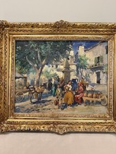 Oil painting depicting a European market scene picture