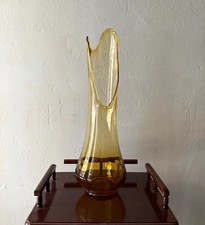Vintage MCM L.E. Smith Amber Smoothie Simplicity Thick Wide Swung Glass Vase 19” picture