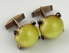 Vintage Yellow Lucite Cabochon Cufflinks Gold Tone Atomic Mid Century Modern Men picture