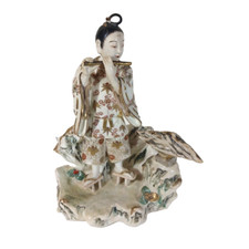 Antique Japanese Satsuma Porcelain Standing Woman Bijin with Flute Figure picture