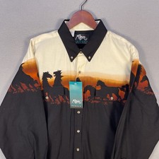 NWT VTG Roper Border Shirt Men XL Horses Desert Sunset Made in USA Western 90s picture